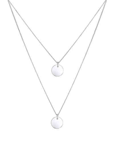 Halskette 2-lagig Layer Kreis Geo 925 Sterling Silber 2