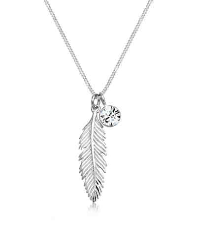 Halskette Feder Swarovski® Kristalle 925 Sterling Silber