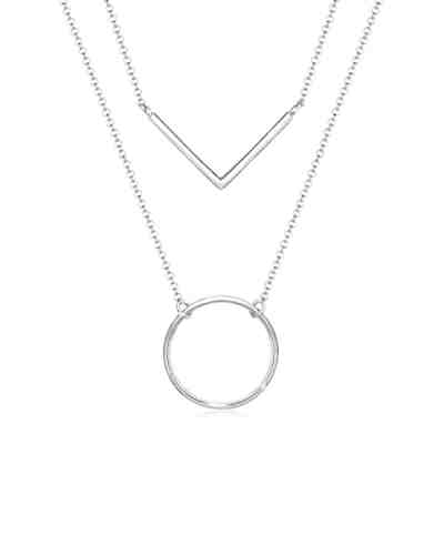 Halskette Dreieck Kreis Geo Layer 925 Sterling Silber