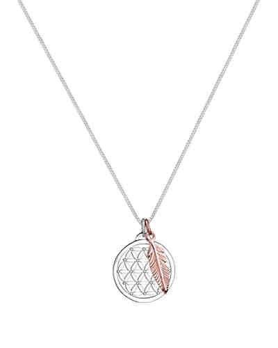Halskette Lebensblume Feder Bi-Color 925 Sterling Silber 2