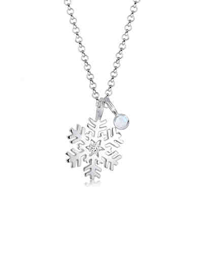 Halskette Schneeflocke Mondstein Swarovski® Kristalle Silber