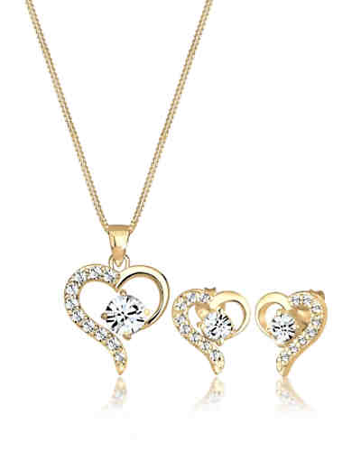 Schmuckset Herz Liebe Edel Swarovski® Kristalle 925 Silber