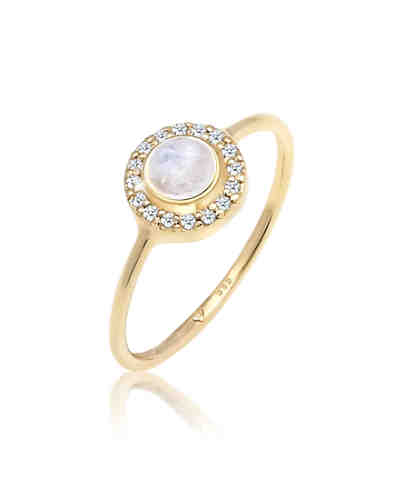 Ring Verlobung Mondstein Diamant (0,14 ct) 585 Gelbgold