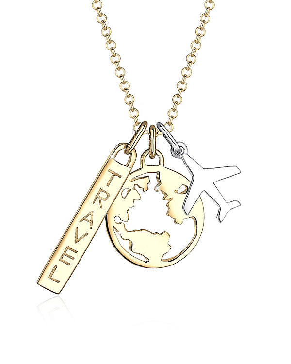 Halskette Globus Flugzeug Bi-Color 925 Sterling Silber