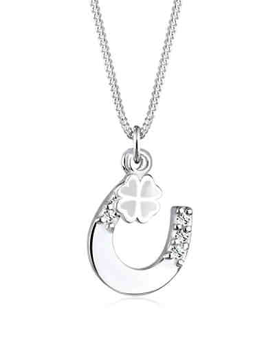 Halskette Hufeisen Kleeblatt Swarovski® Kristall 925 Silber