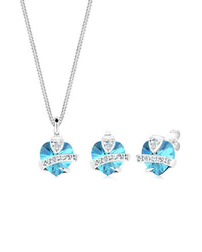 Schmuckset Herz Glamourös Swarovski® Kristalle 925 Silber