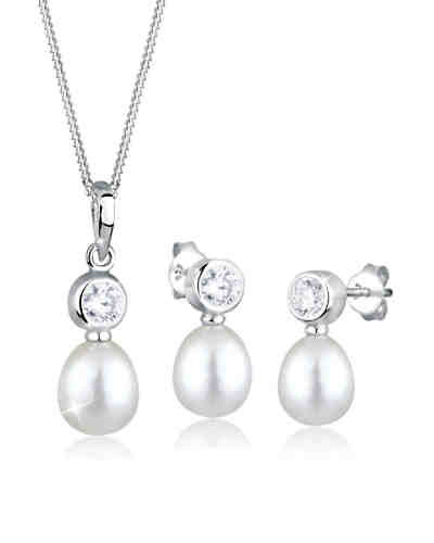 Schmuckset Perle Zirkonia 925 Sterling Silber