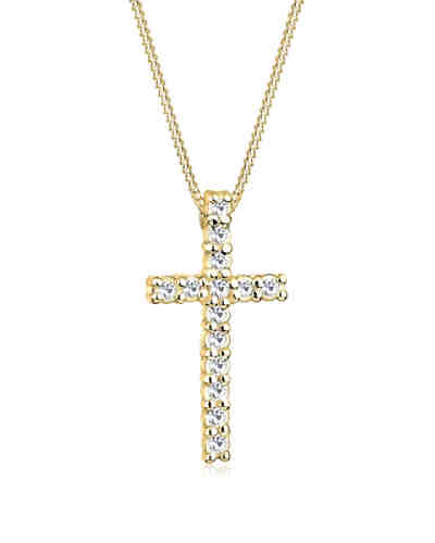 Goldhimmel Halskette Kreuz Religion Swarovski® 925 Sterling Silber