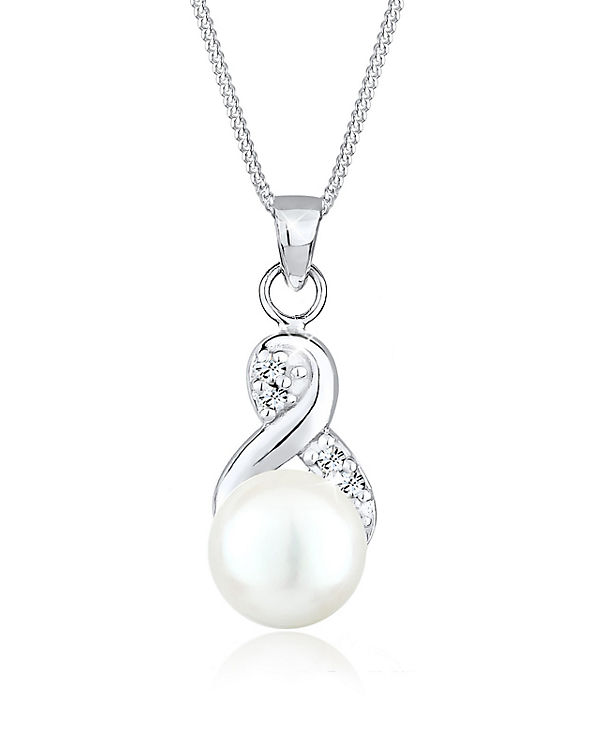 Halskette Infinity Perle Swarovski® Kristalle 925 Silber