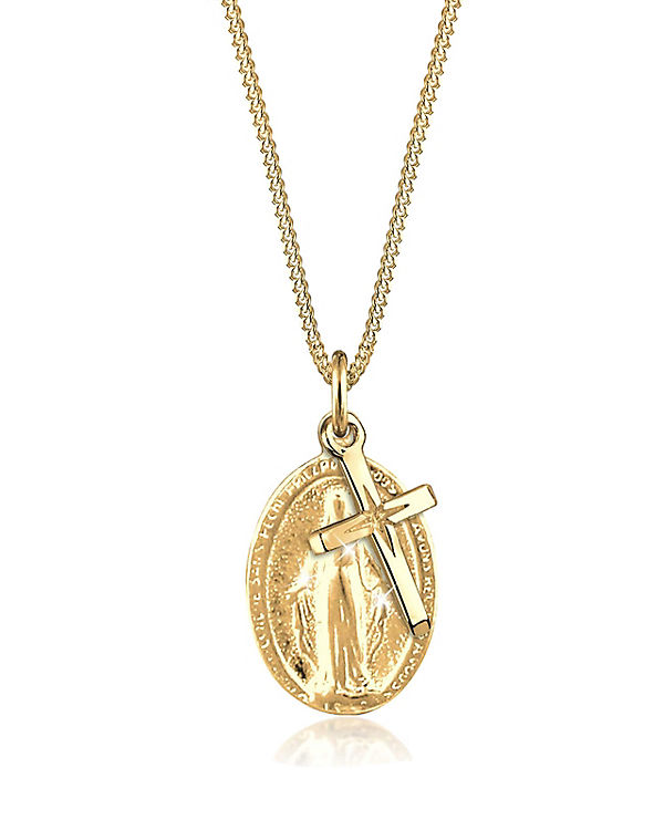 Goldhimmel Halskette Marienbild Kreuz Konfirmation Kommunion 925 Silber