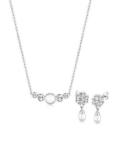 Schmuckset Perle Swarovski® Kristalle 925 Silber
