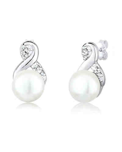 Ohrringe Perle Infinity Swarovski® Kristalle 925 Silber