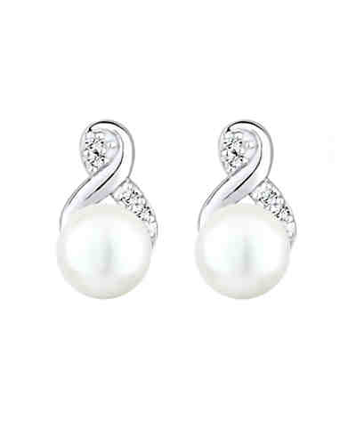 Ohrringe Perle Infinity Swarovski® Kristalle 925 Silber 2