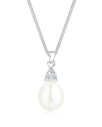 Halskette Süßwasserzuchtperle Diamant (0.06 ct.) 925 Silber