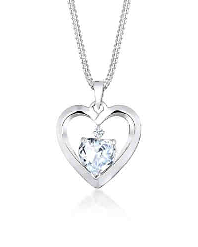Halskette Herz Diamant (0.02 ct.) Zirkonia 925 Silber