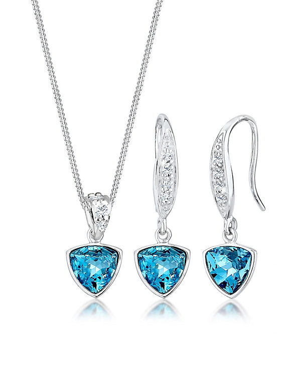 Schmuckset Geo Aquamarine Swarovski® Kristalle 925 Silber