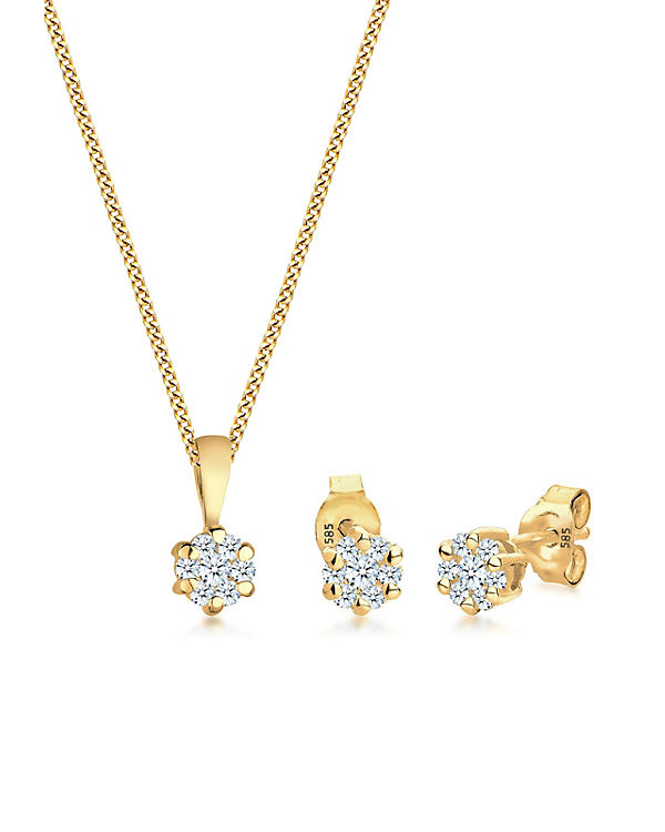 Schmuckset Blume Klassisch Diamanten (0.45 ct.) 585 Gelbgold