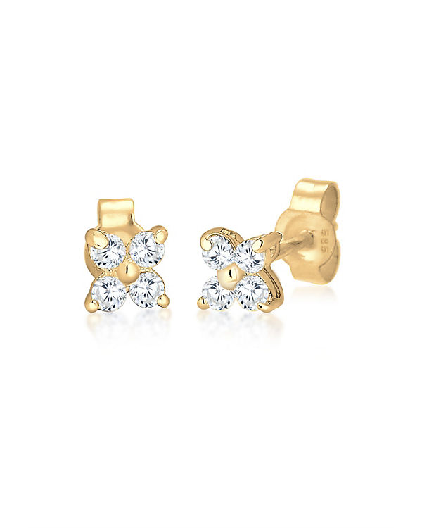 Ohrringe Blume Zirkonia 585 Gelbgold