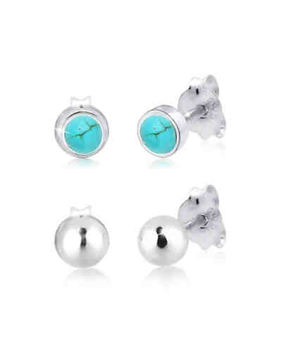Ohrringe Basic Set Kugel Edelstein 925 Sterling Silber